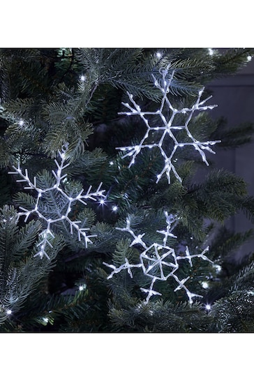 Lights4fun White Snowflake Christmas Battery Operated Light Trio