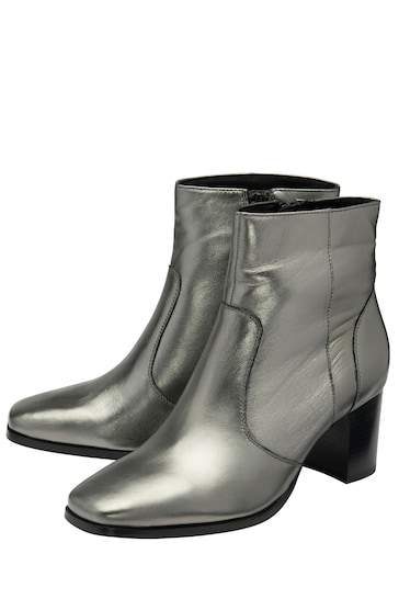Ravel Grey Leather Zip-Up Ankle Boots