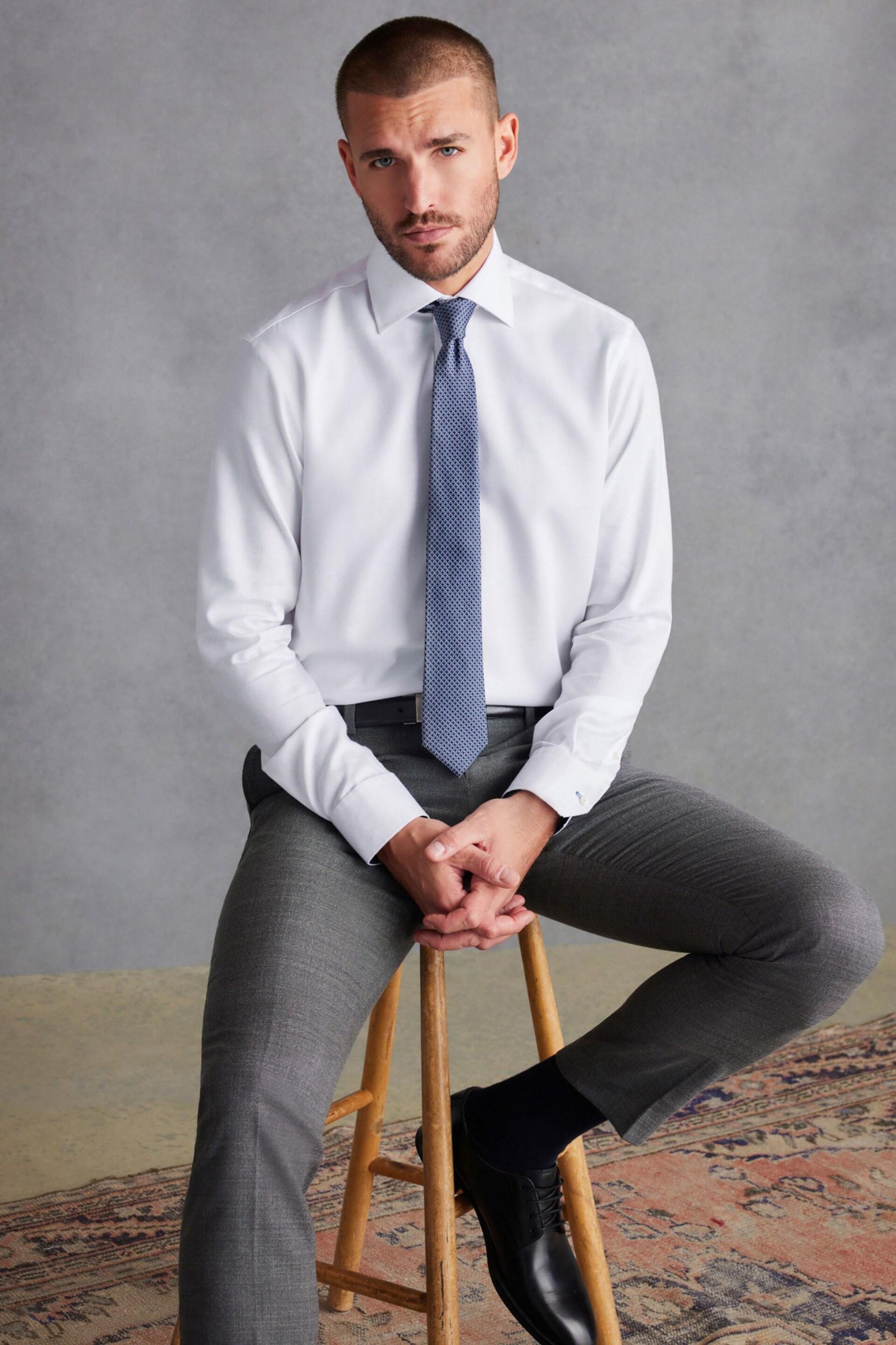 White Slim Fit Single Cuff Signature Shirt And Tie Pack - Image 2 of 9