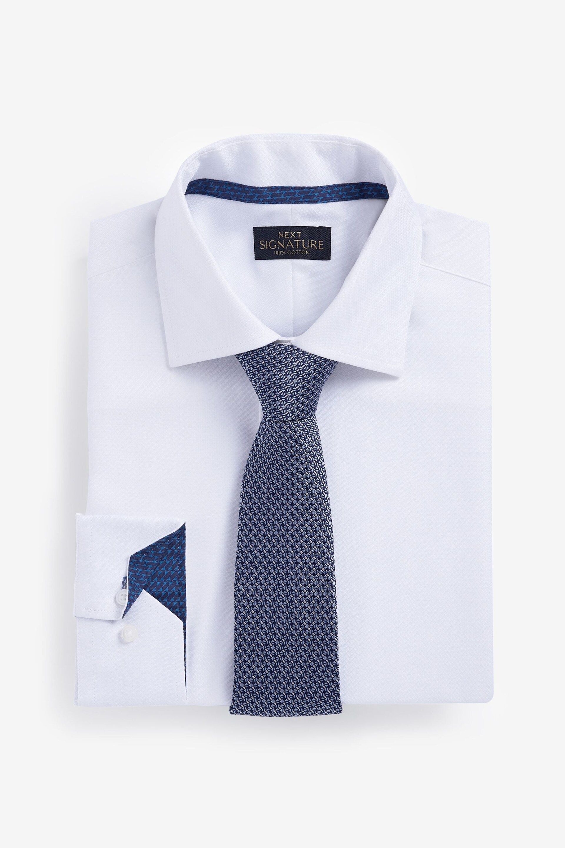 White Slim Fit Single Cuff Signature Shirt And Tie Pack - Image 7 of 9