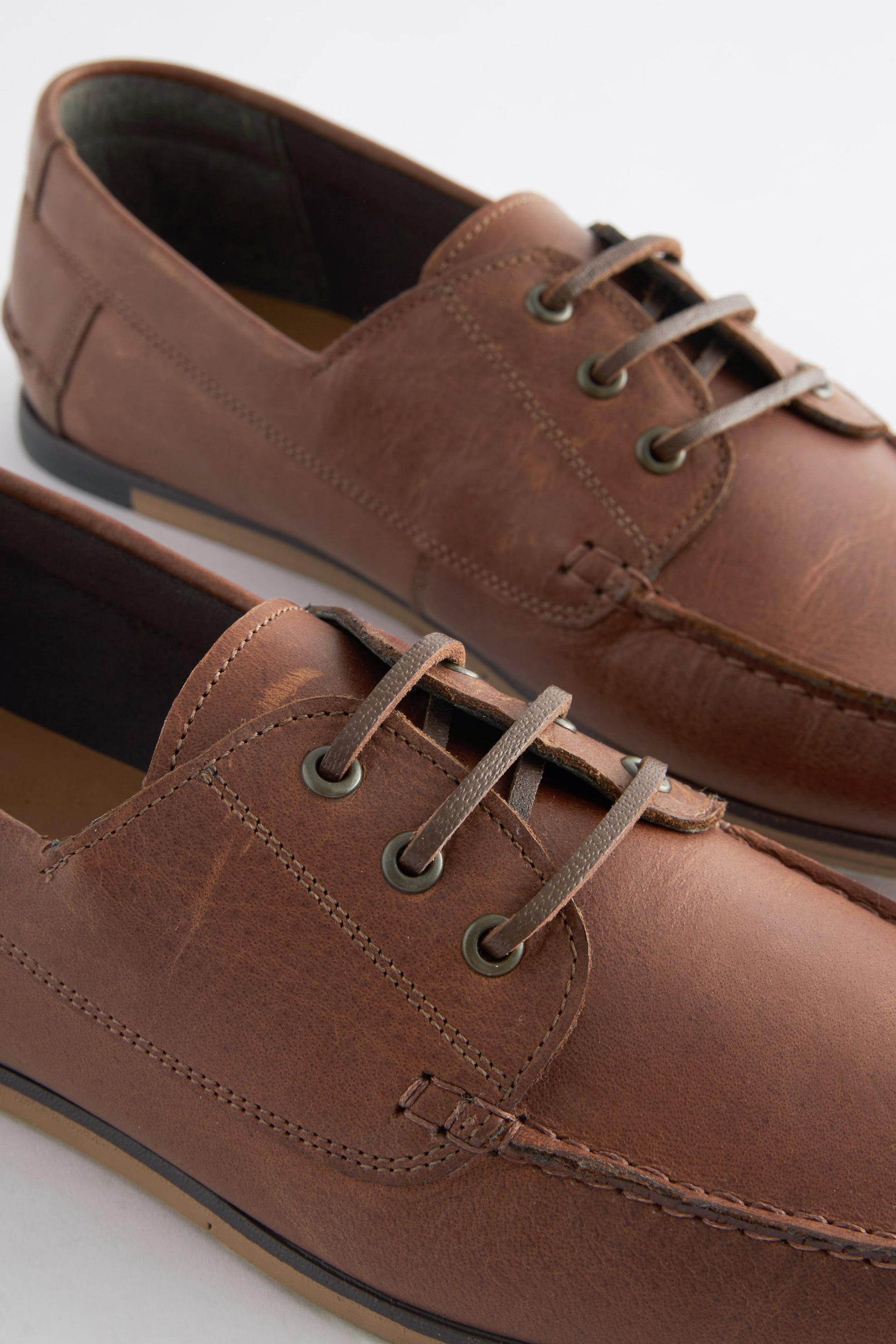 Tan Brown Formal Leather Boat Shoes - Image 5 of 7