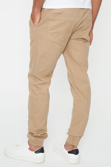Threadbare Brown Slim Fit Cuffed Casual Trousers With Stretch