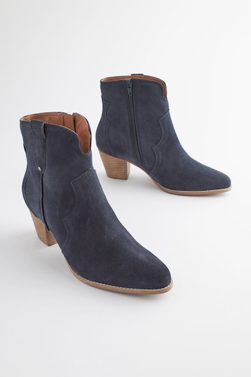 Navy Blue Regular/Wide Fit Forever Comfort® Leather Cowboy/Western Boots