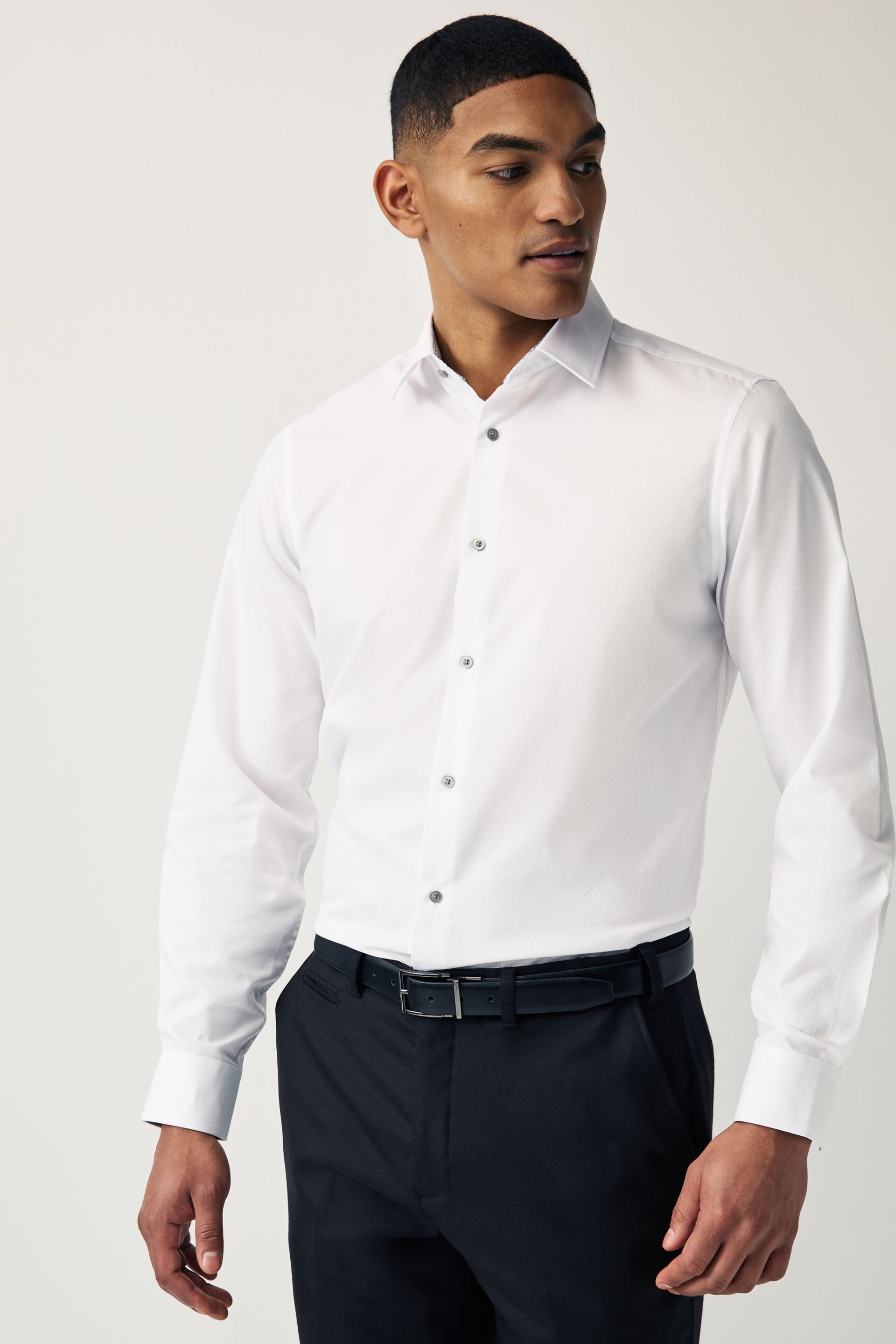 White Regular Fit Trimmed Easy Care Single Cuff Shirt - Image 1 of 4