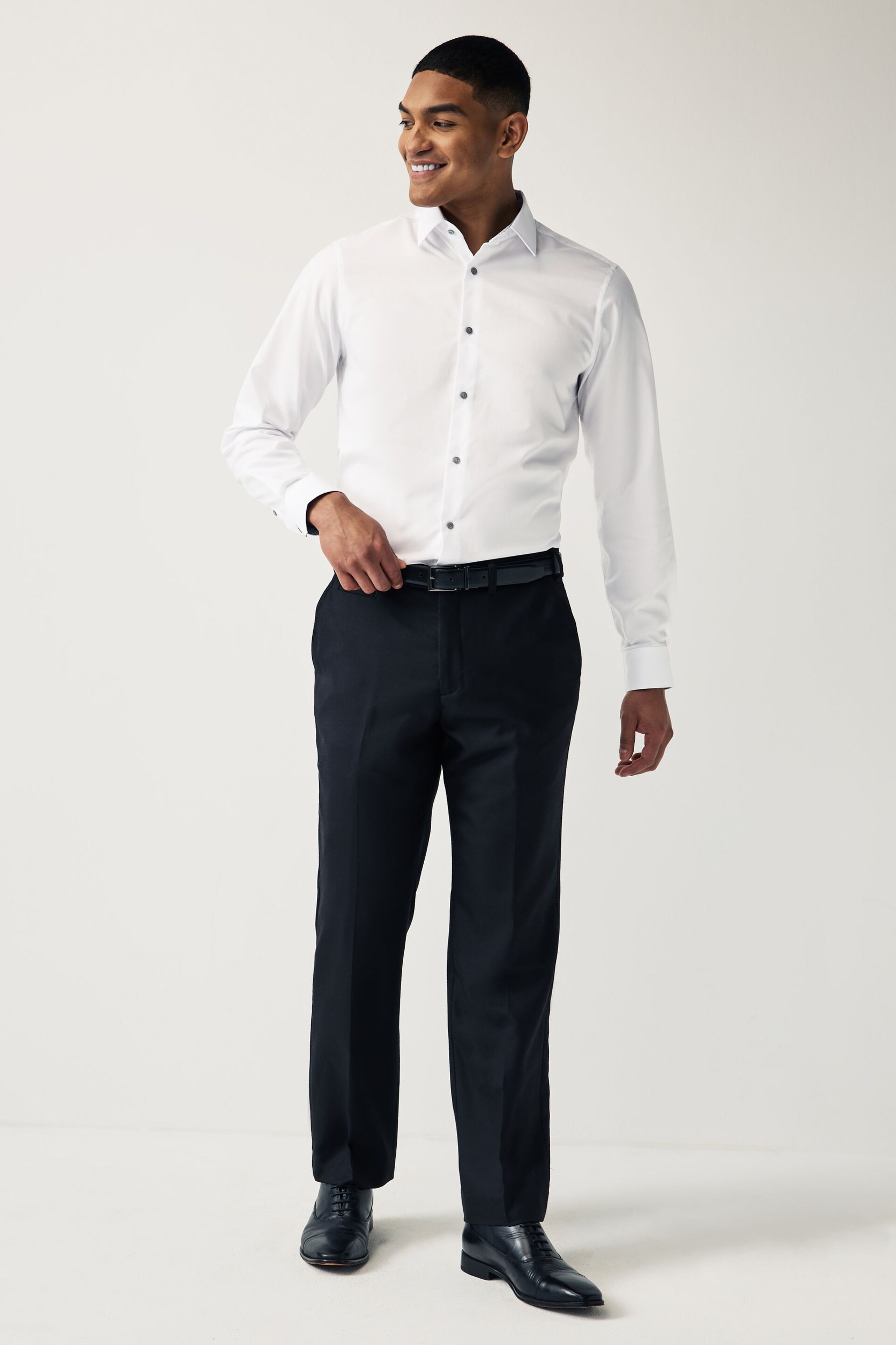 White Regular Fit Trimmed Easy Care Single Cuff Shirt - Image 3 of 4