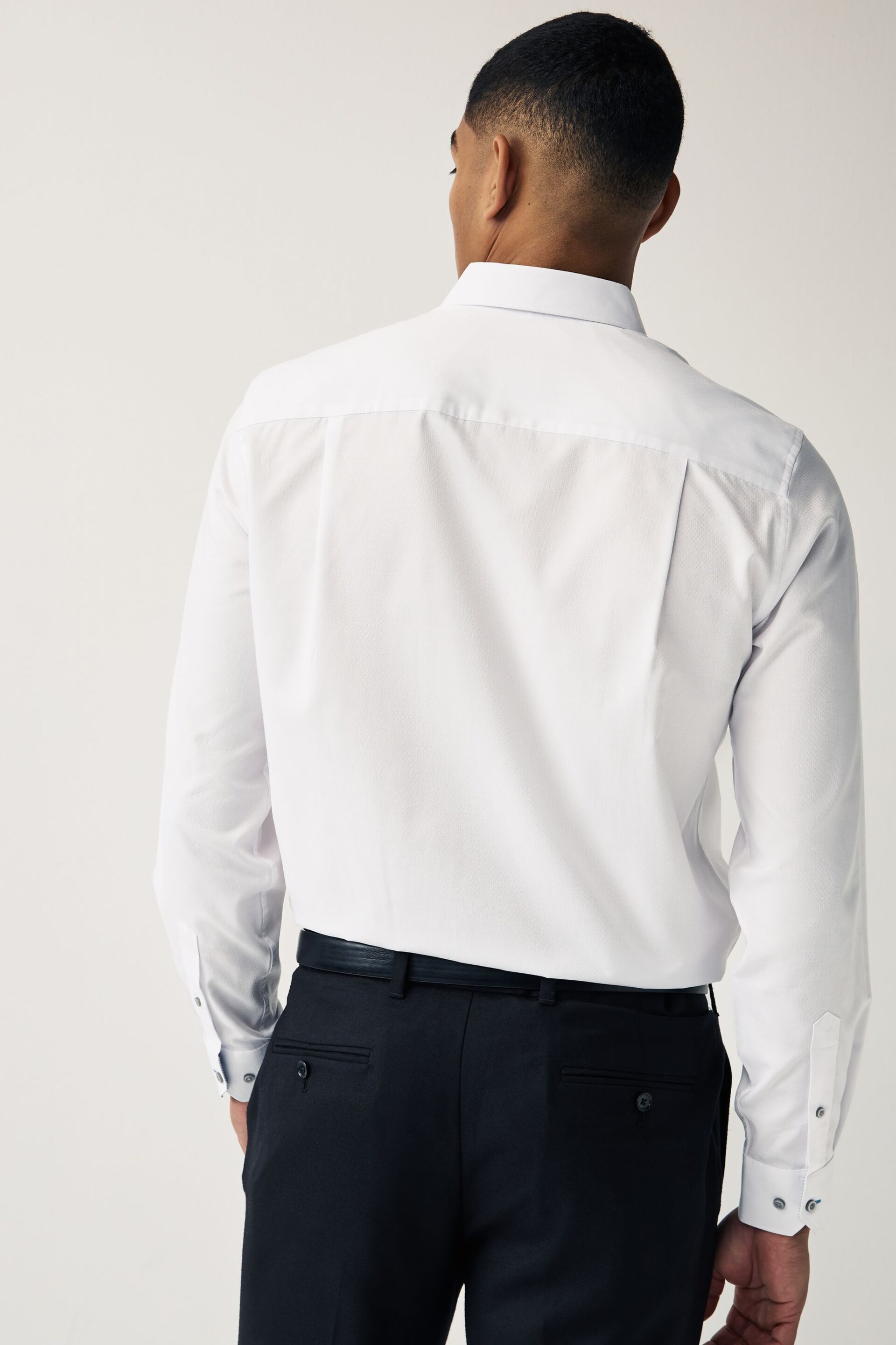 White Regular Fit Trimmed Easy Care Single Cuff Shirt - Image 4 of 4