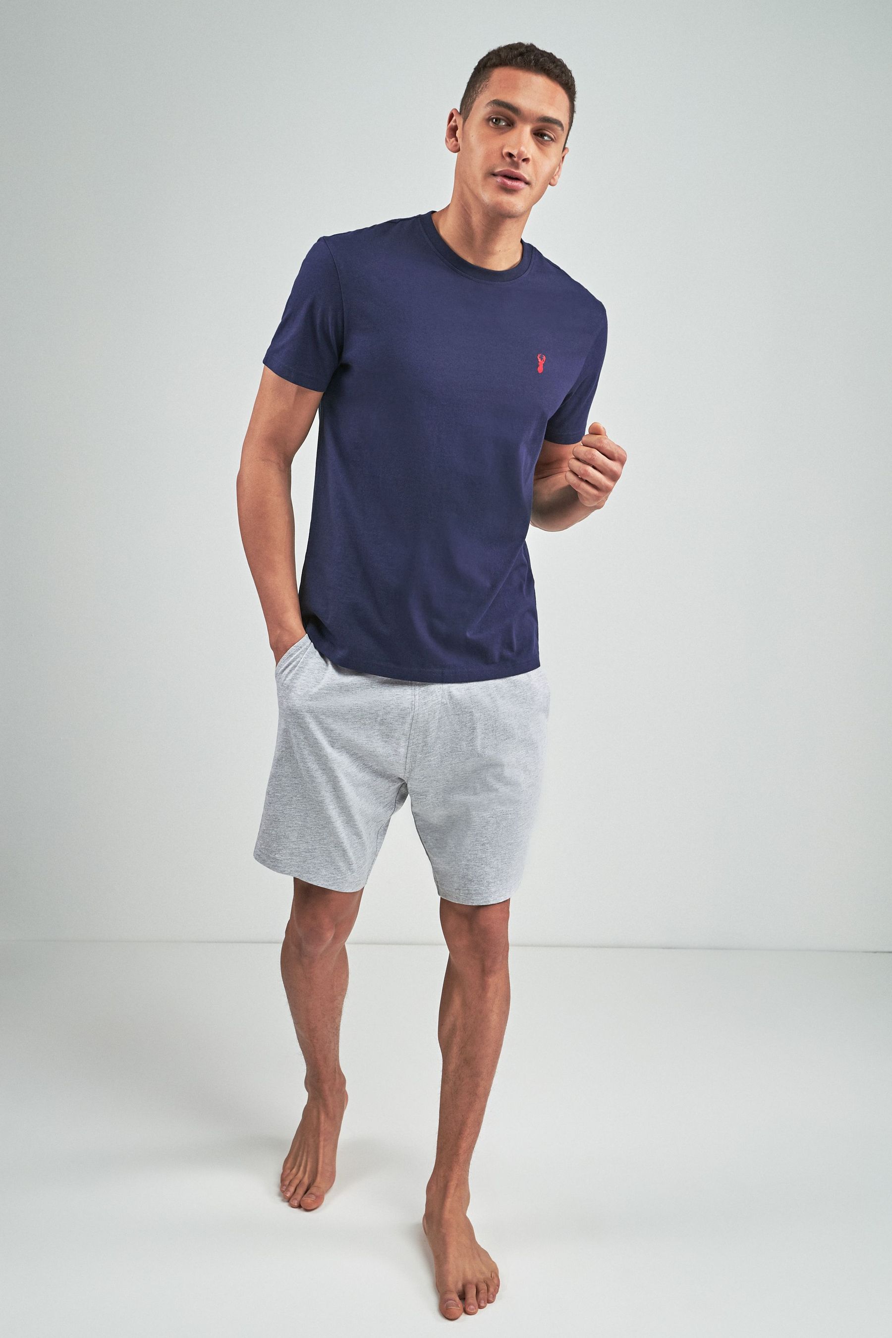 Buy Navy Blue Grey Jersey Pyjamas Shorts Set from the Next UK online shop