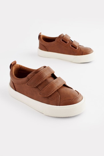 Tan Brown Wide Fit (G) Two Strap Touch Fastening Shoes