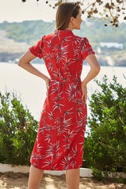 Sosandar Red Crinkle Belted Shirt Dress - Image 2 of 4