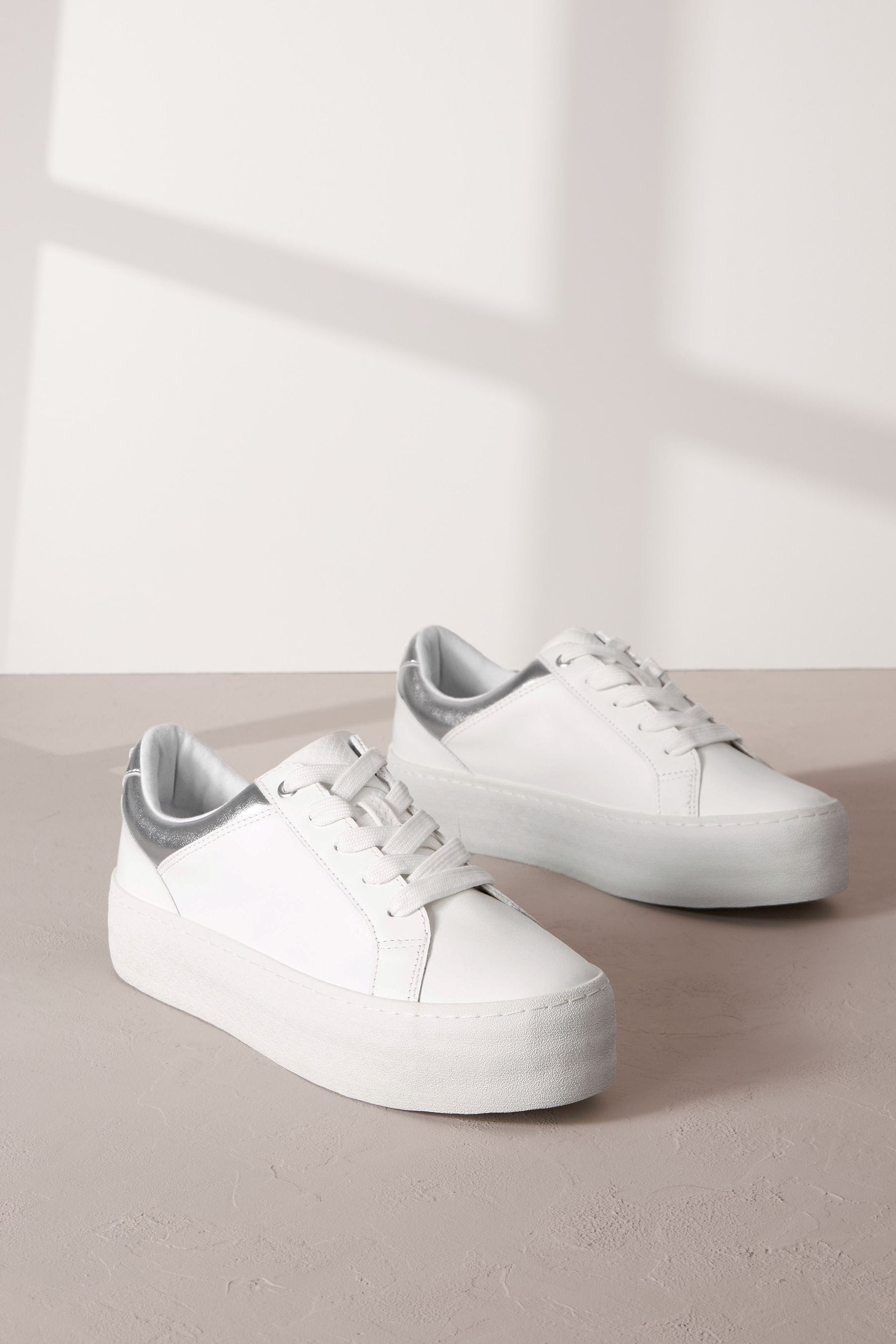 Buy White Signature Leather Chunky Sole Trainers from Next Luxembourg