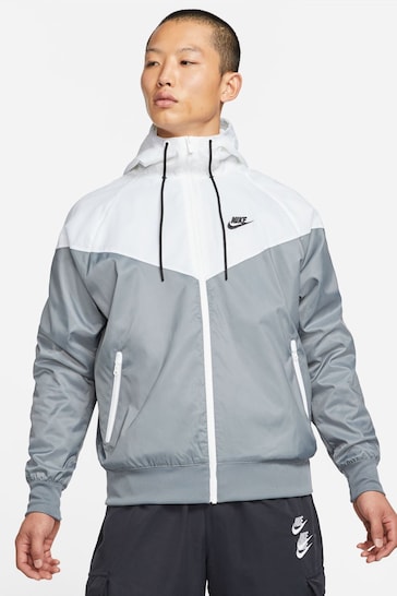 Nike White gray Sportswear Windrunner Hooded Jacket