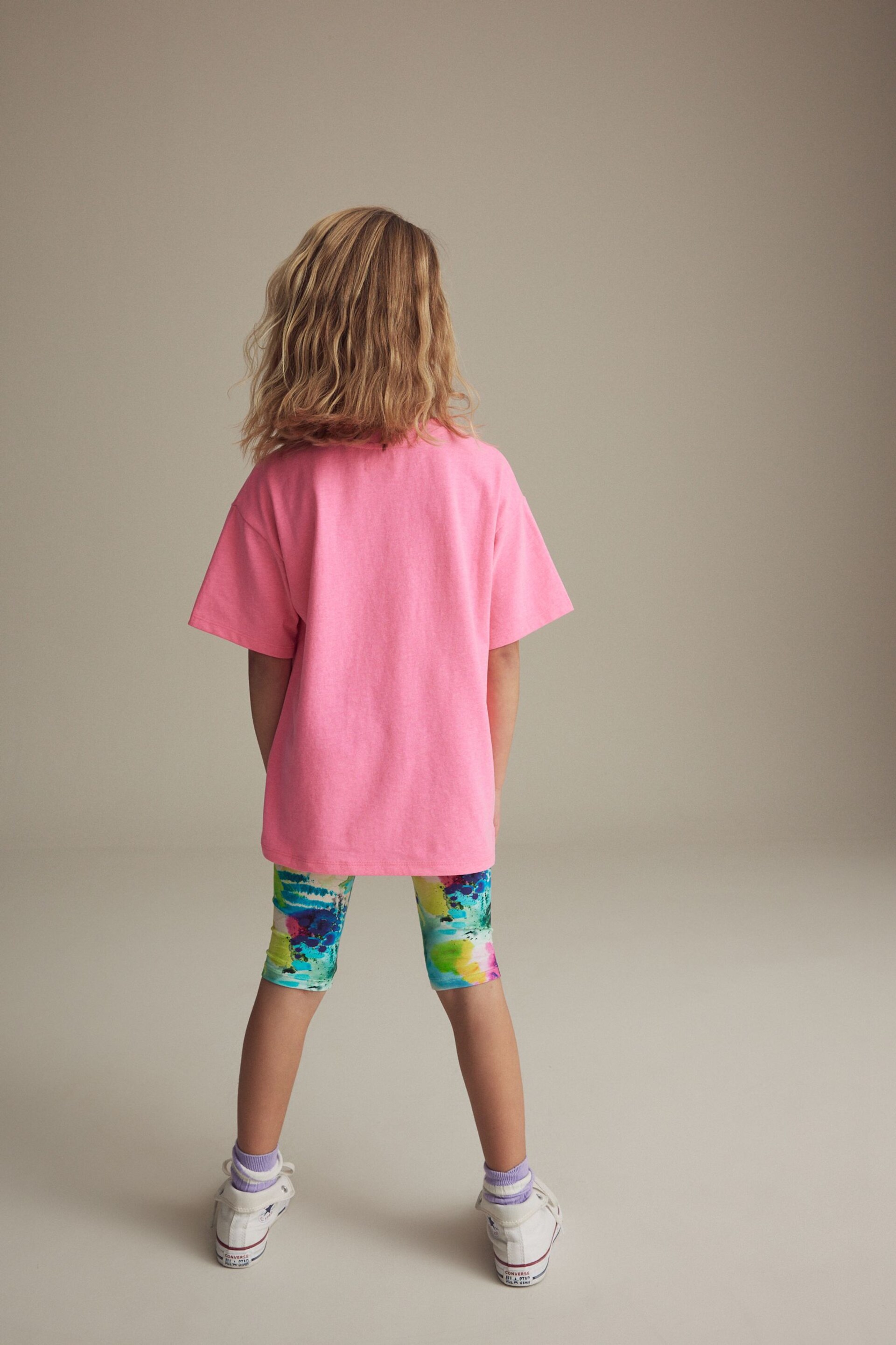 Black/ Pink/ Blue Floral Splat Print Cropped Leggings (3-16yrs) - Image 3 of 7