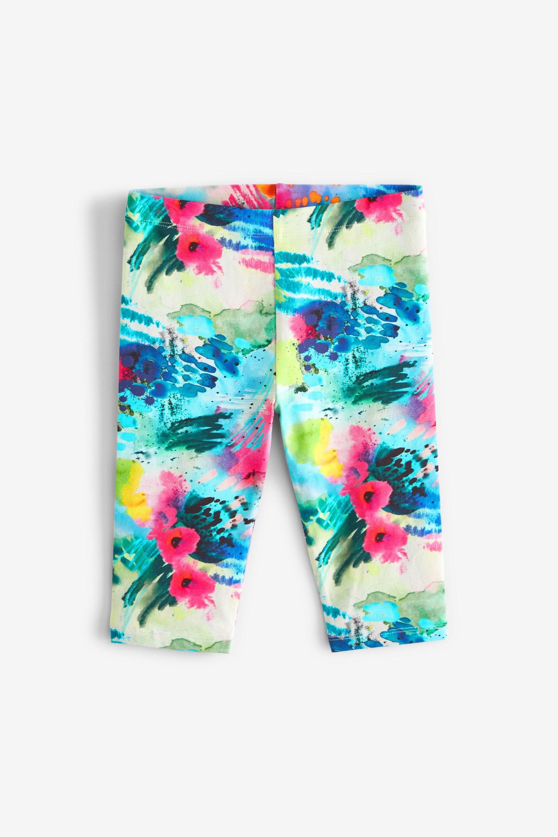 Black/ Pink/ Blue Floral Splat Print Cropped Leggings (3-16yrs) - Image 5 of 7