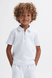 Reiss White Creed Junior Textured Half-Zip Polo Shirt - Image 1 of 6