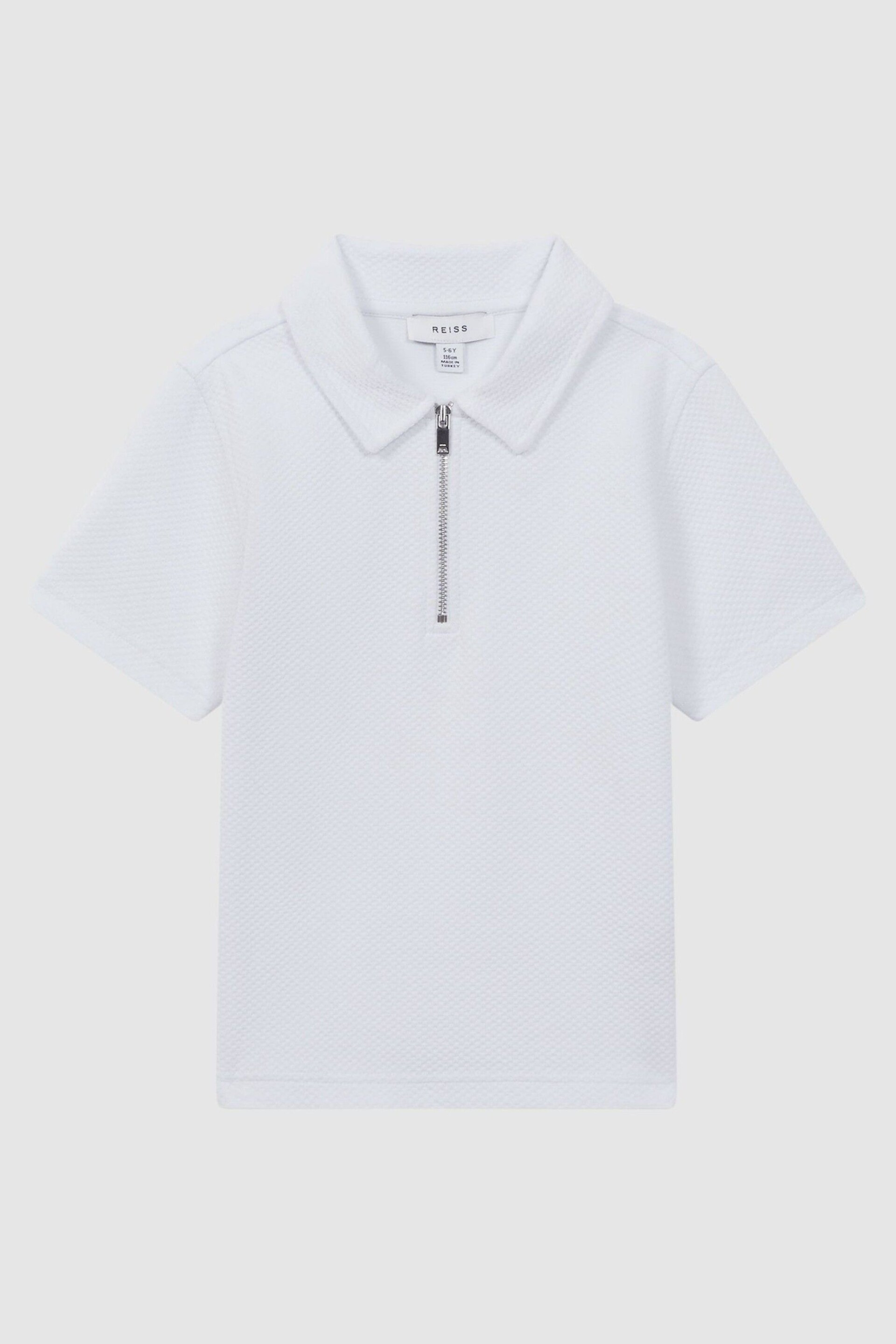 Reiss White Creed Junior Textured Half-Zip Polo Shirt - Image 2 of 6