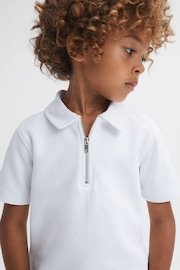 Reiss White Creed Junior Textured Half-Zip Polo Shirt - Image 4 of 6