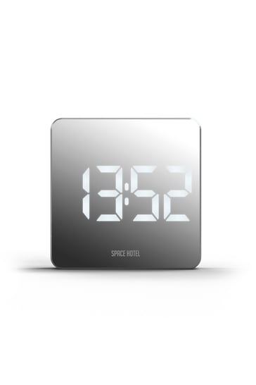 Space Hotel White A Modern Mirrored LED Alarm Clock