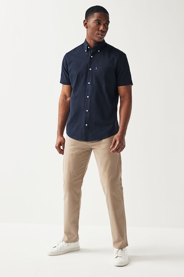Navy Blue Regular Fit Short Sleeve Easy Iron Button Down Oxford Shirt