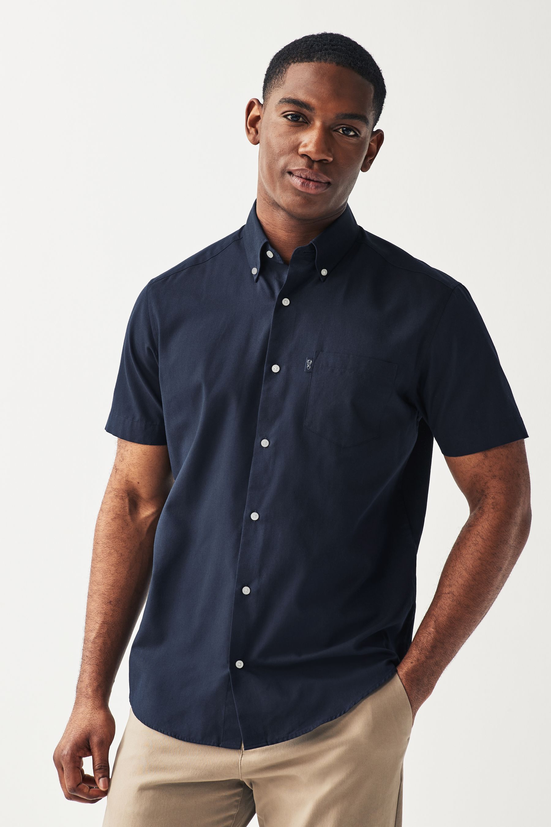 Buy Navy Blue Regular Fit Short Sleeve Easy Iron Button Down Oxford Shirt from Next Canada