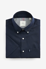 Navy Blue Regular Fit Short Sleeve Easy Iron Button Down Oxford Shirt - Image 5 of 6