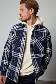 Threadbare Blue Brushed Cotton Check Overshirt With Quilted Lining - Image 1 of 4