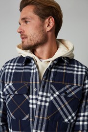 Threadbare Blue Brushed Cotton Check Overshirt With Quilted Lining - Image 4 of 4