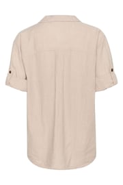 Cream 100% Linen Bellis Collared Short Sleeves Brown Shirt - Image 5 of 5