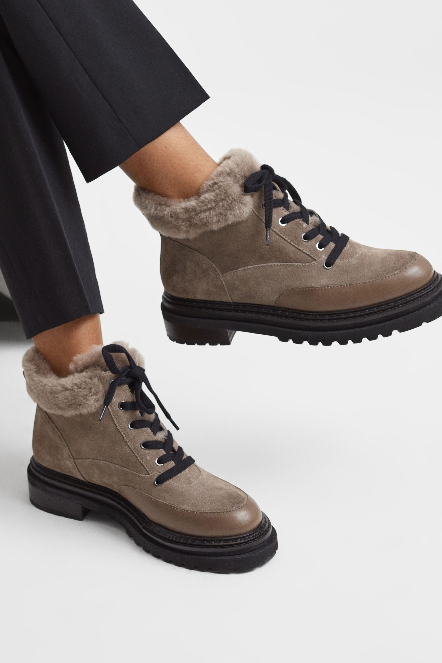 Buy Reiss Mink Leonie Suede Faux Fur Hiking Boots from Next Luxembourg