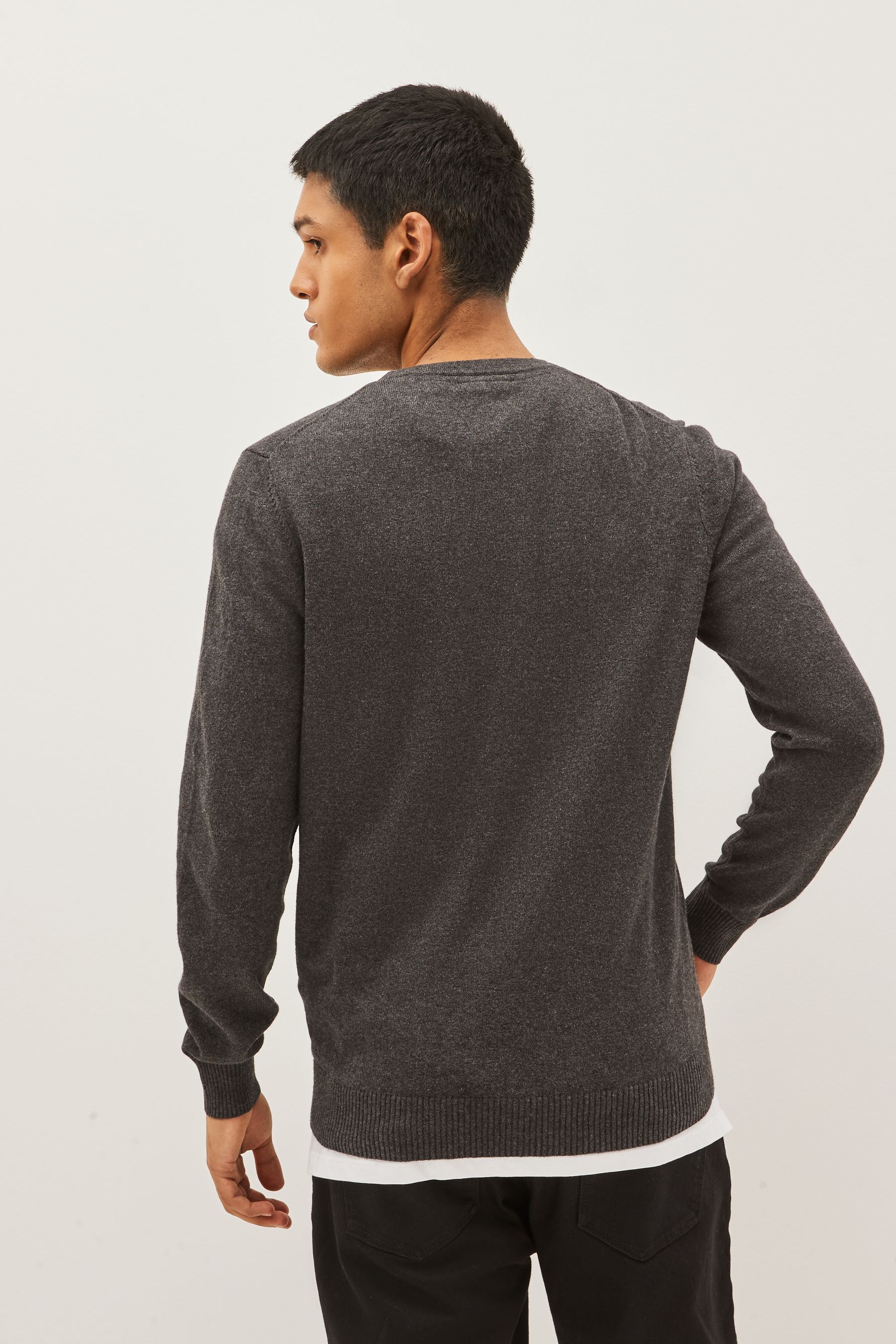 Lyle Scott Charcoal Crew Neck Cotton Merino Jumper