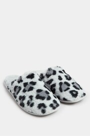Yours Curve Grey Black Wide Fit Fluffy Mules Slippers - Image 2 of 5