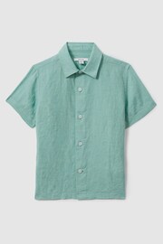 Reiss Bermuda Green Holiday Teen Short Sleeve Linen Shirt - Image 1 of 3