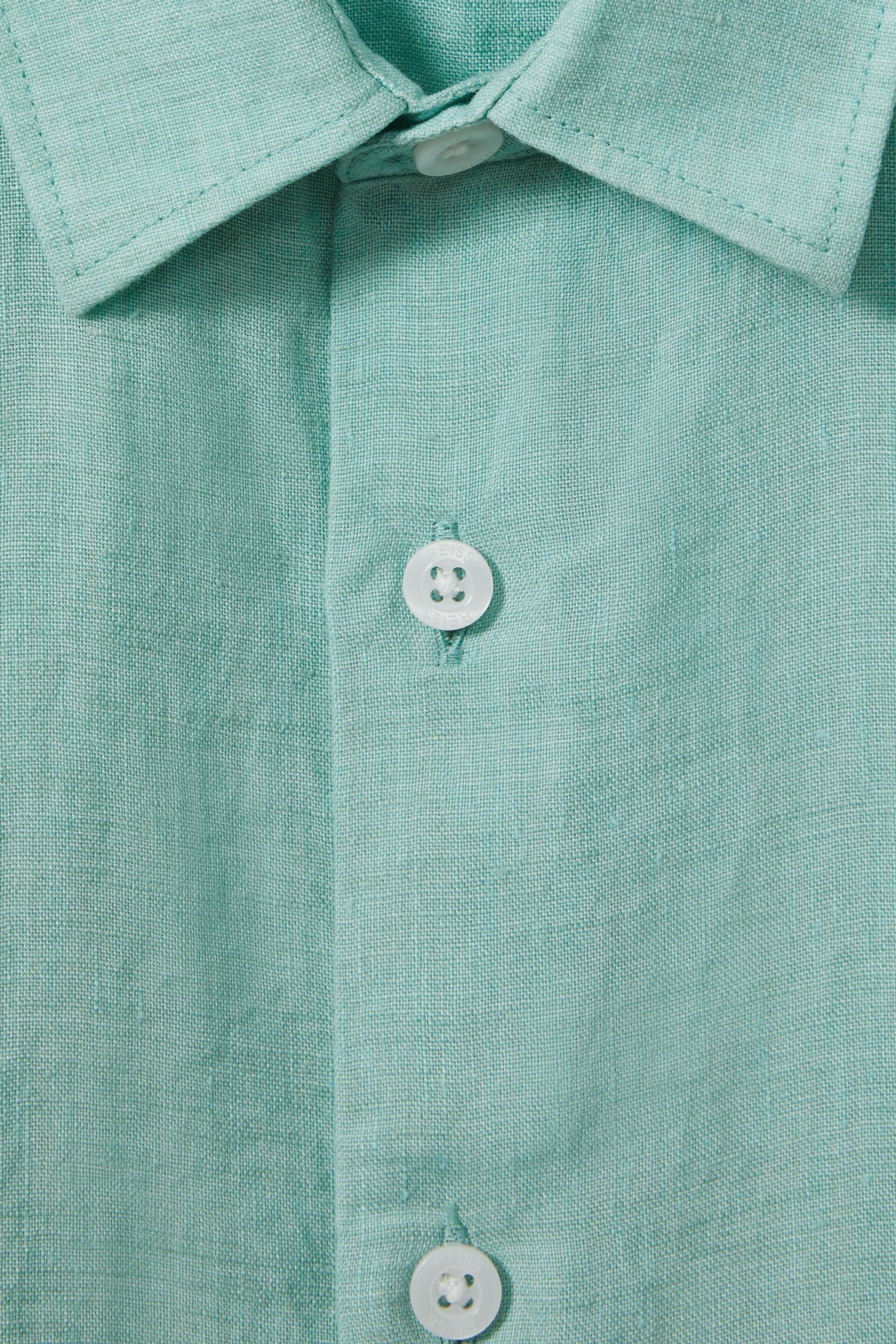 Reiss Bermuda Green Holiday Short Sleeve Linen Shirt - Image 3 of 3
