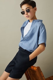 Reiss Sky Blue Holiday 13-14 yrs Short Sleeve Linen Shirt - Image 2 of 4