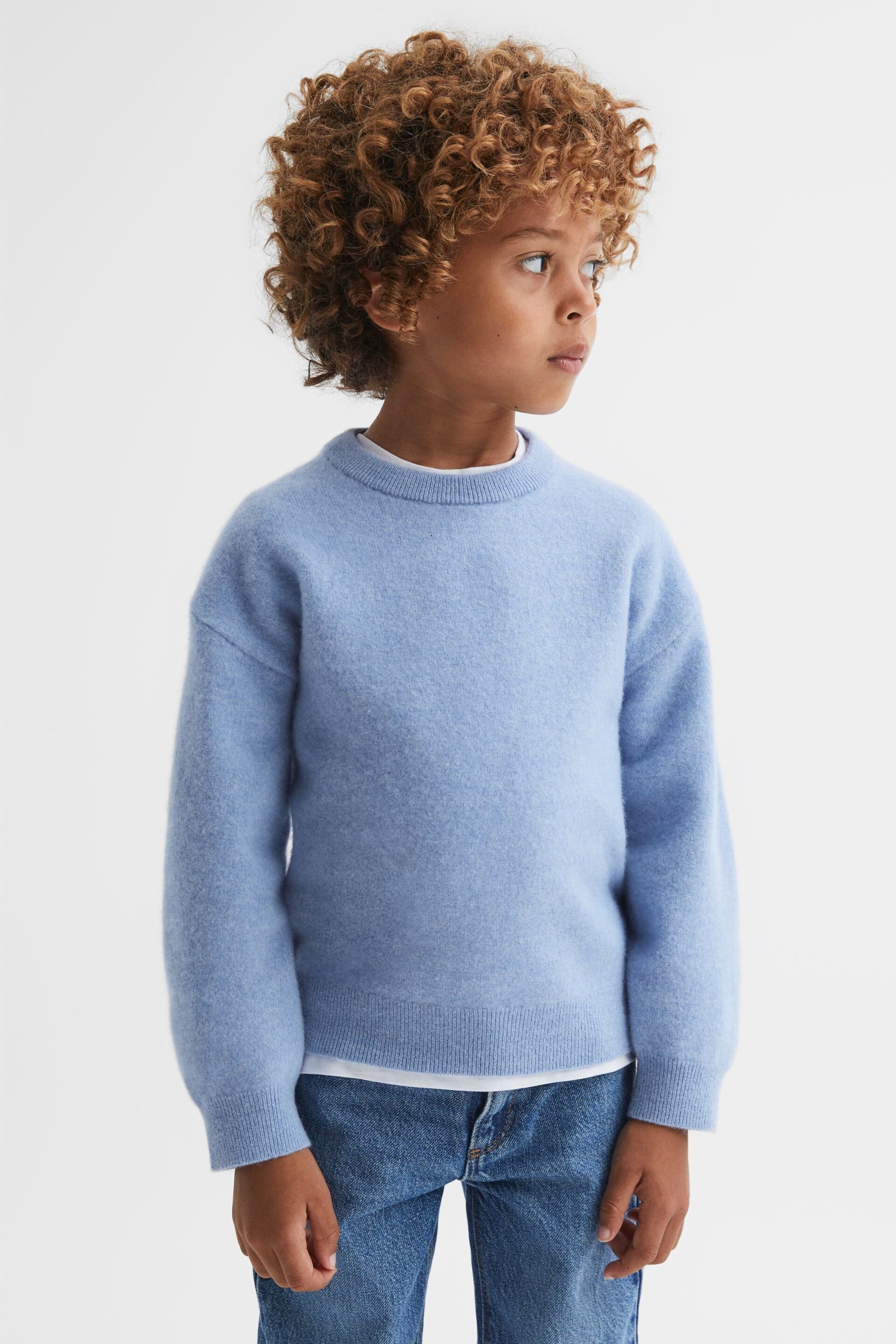 Reiss Soft Blue Prague Junior Merino Crew Neck Jumper - Image 1 of 6