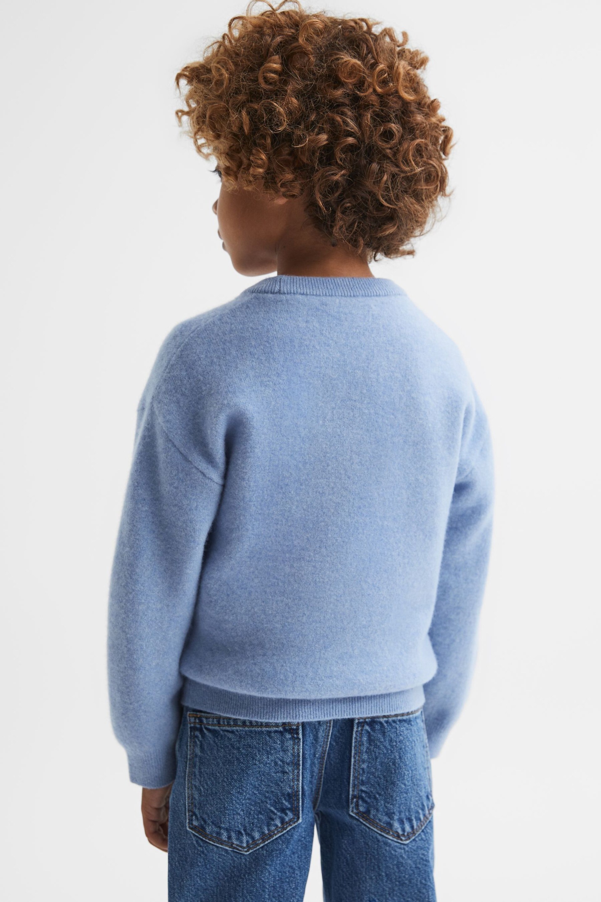 Reiss Soft Blue Prague Junior Merino Crew Neck Jumper - Image 5 of 6