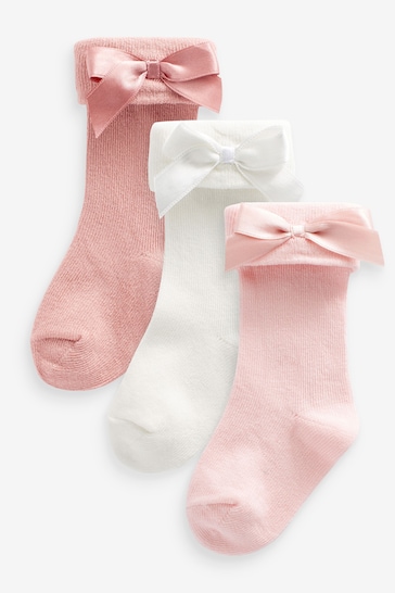 Pink/White Baby Bow Socks 3 Pack (0mths-2yrs)