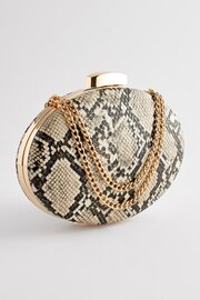 Neutral Snake Print Boxy Oval Snap Clutch Bag - Image 4 of 8