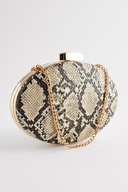 Neutral Snake Print Boxy Oval Snap Clutch Bag - Image 5 of 8