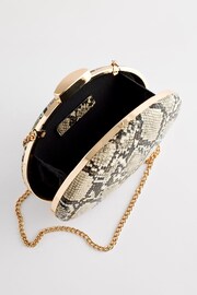 Neutral Snake Print Boxy Oval Snap Clutch Bag - Image 6 of 8