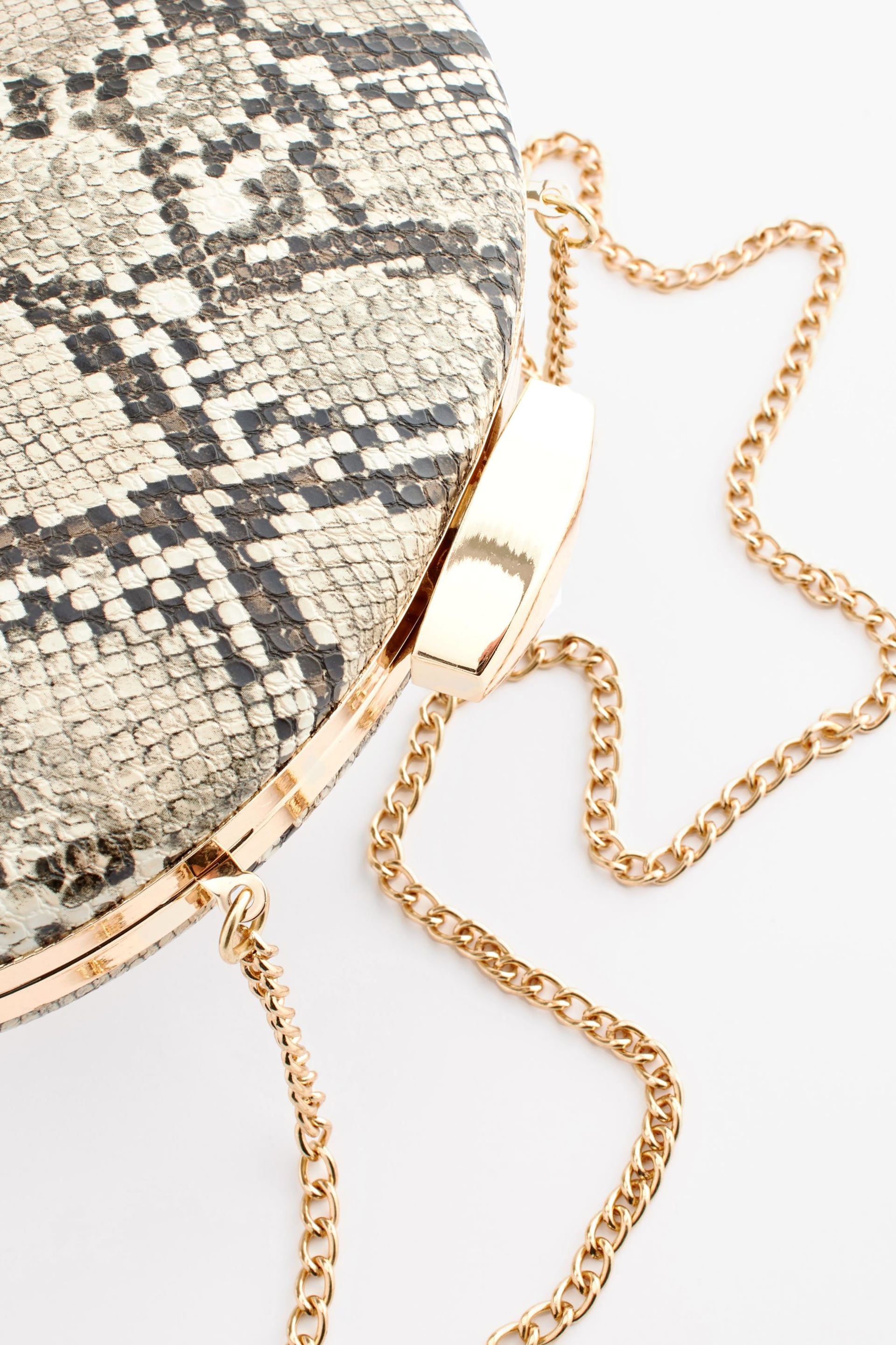 Neutral Snake Print Boxy Oval Snap Clutch Bag - Image 7 of 8