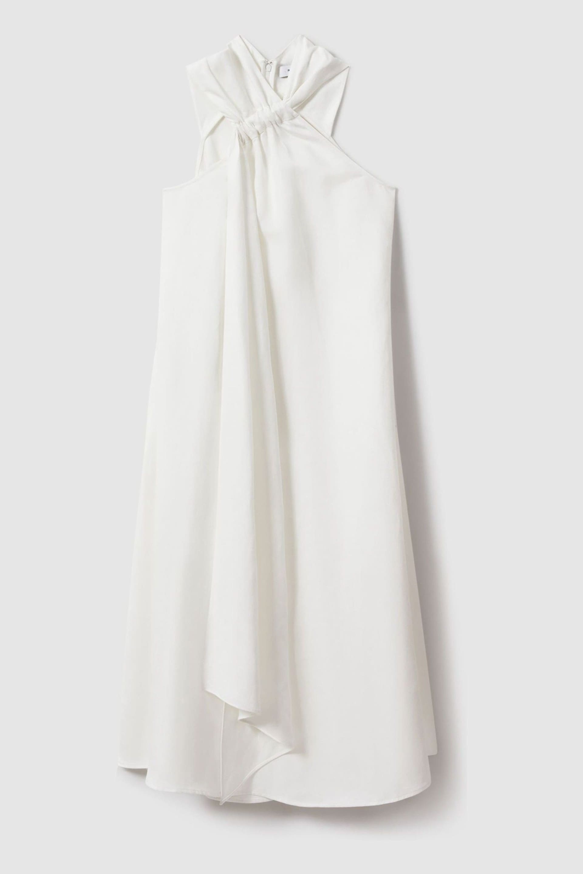 Reiss White Cosette Linen Blend Drape Midi Dress - Image 2 of 5