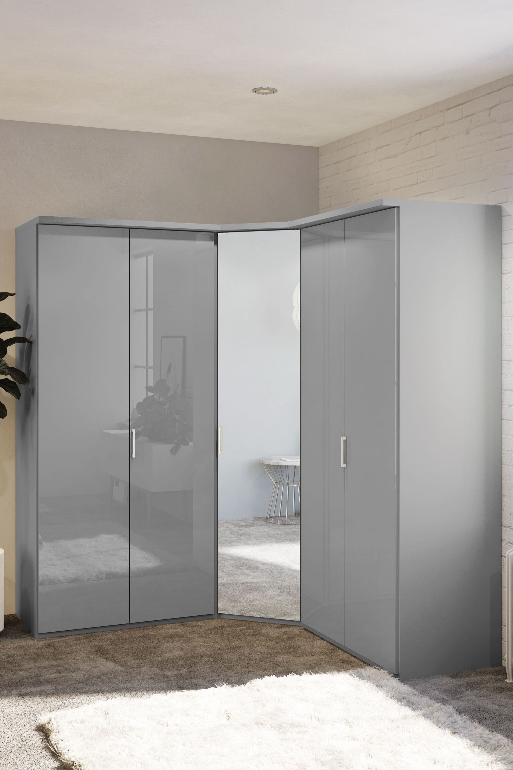 Grey corner shop wardrobe with mirror