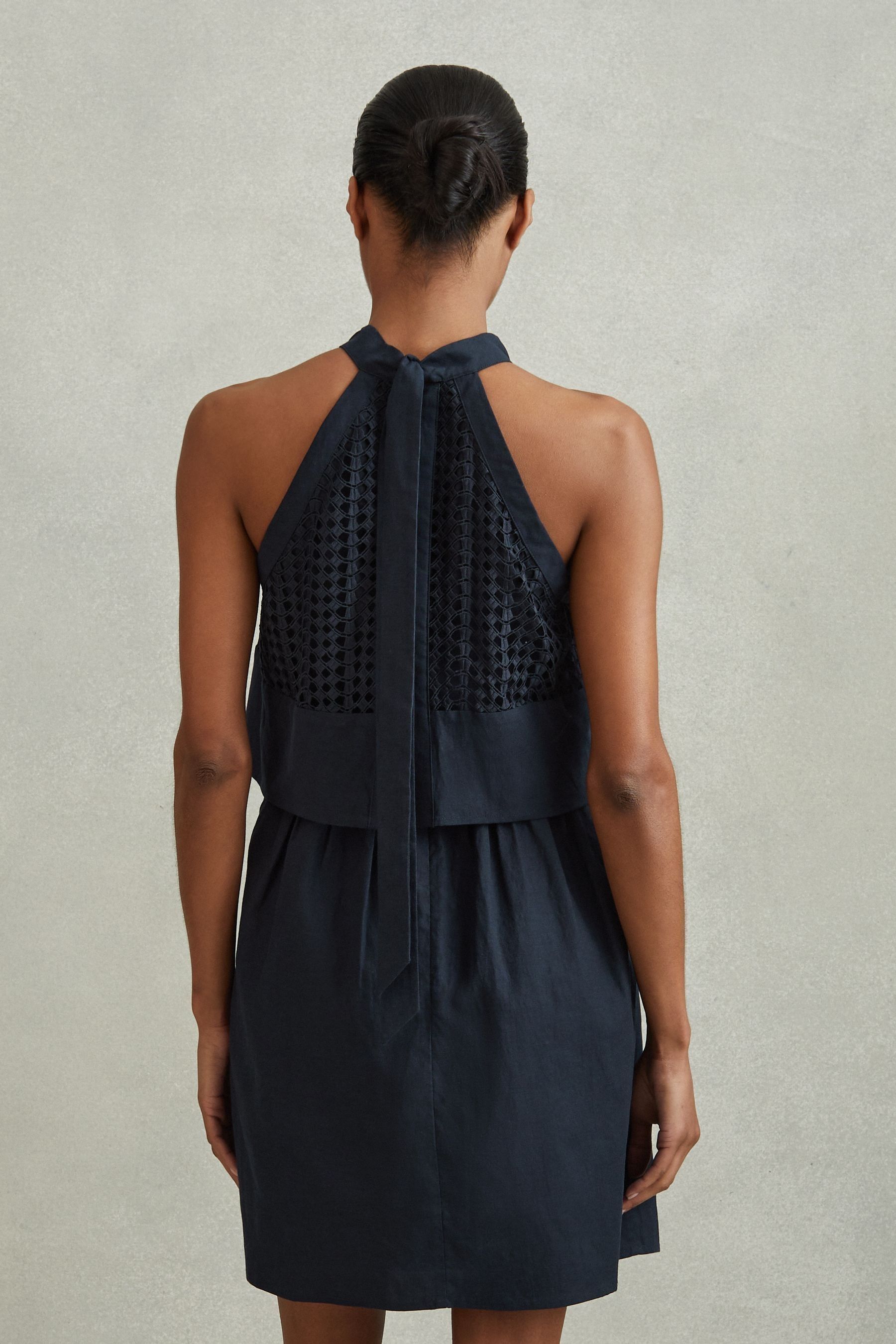 Buy Reiss Navy Eden Broderie Halter Neck Mini Dress With Linen from Next Luxembourg