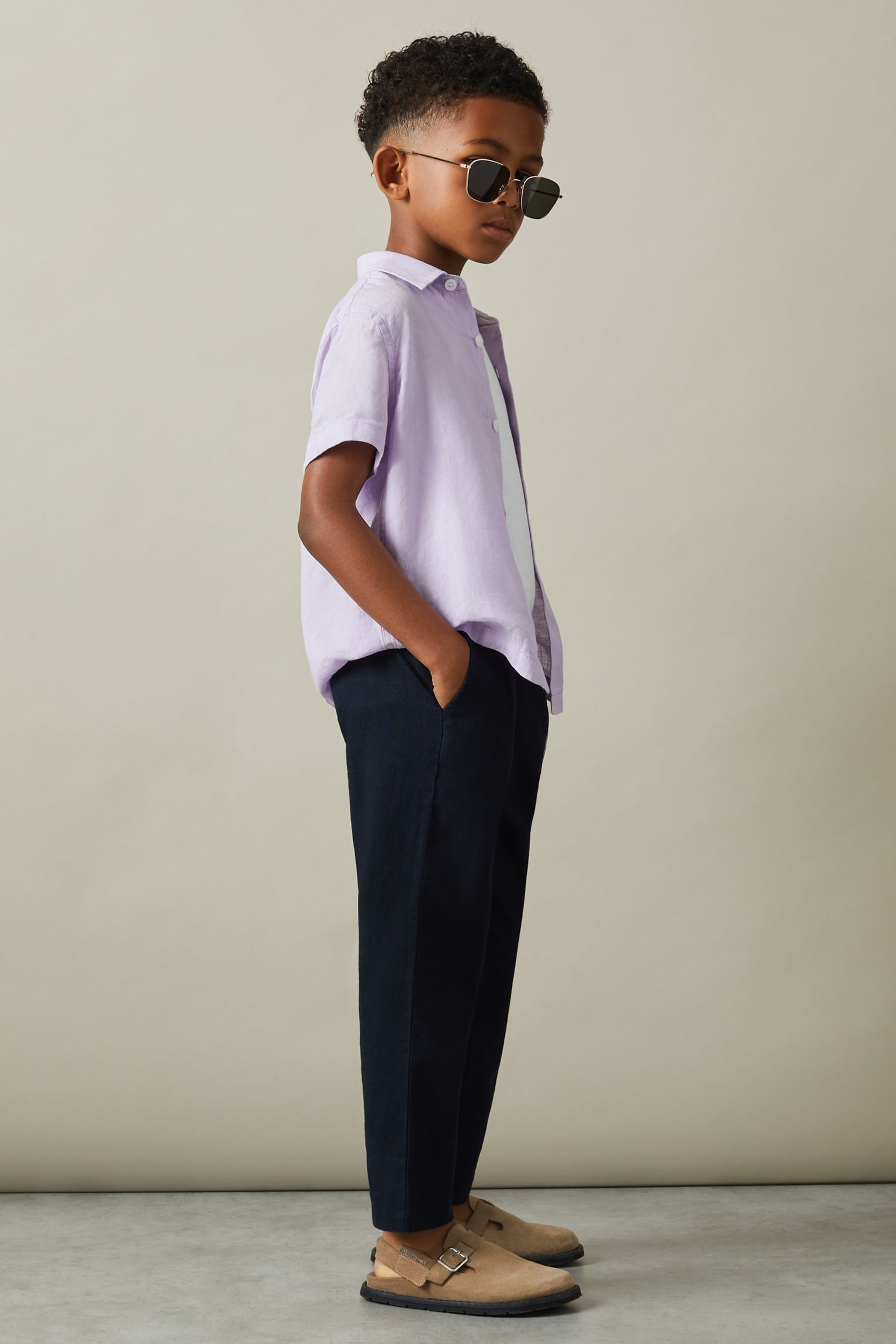 Reiss Orchid Holiday Teen Short Sleeve Linen Shirt - Image 2 of 4