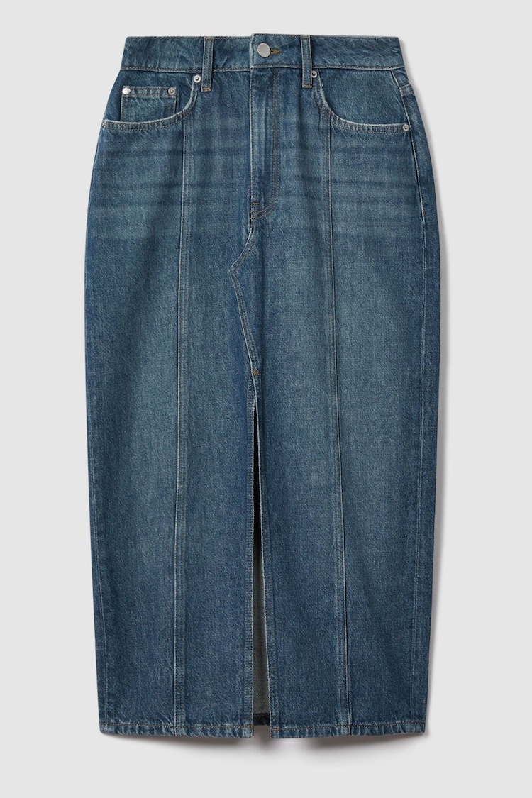 Reiss Mid Blue Daila High Rise Denim Midi Skirt - Image 2 of 5