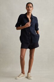 Reiss Indigo Belle Linen Button-Through Shirt - Image 3 of 7