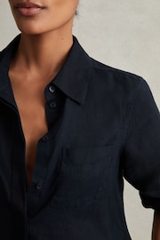 Reiss Indigo Belle Linen Button-Through Shirt - Image 4 of 7