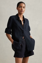 Reiss Indigo Belle Linen Button-Through Shirt - Image 6 of 7