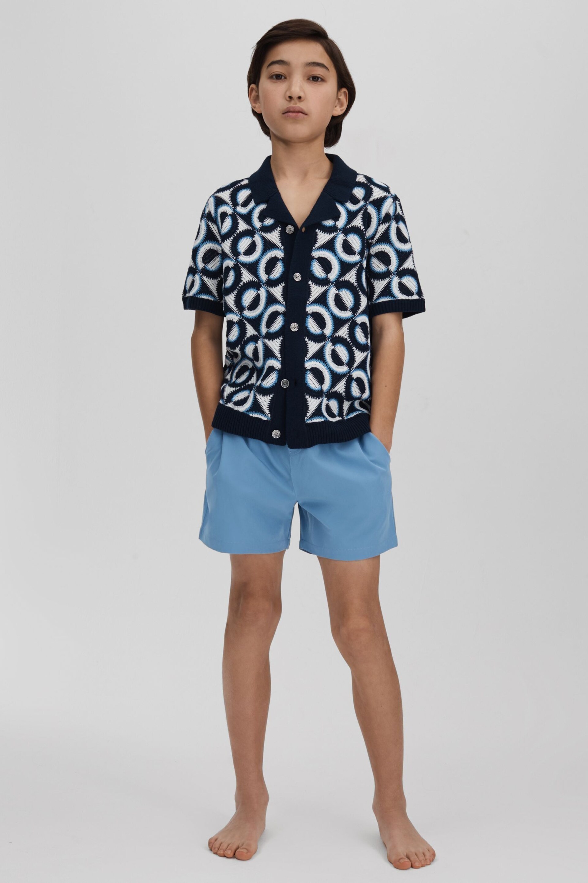 Reiss Sea Blue Shore Teen Plain Drawstring Waist Swim Shorts - Image 2 of 4