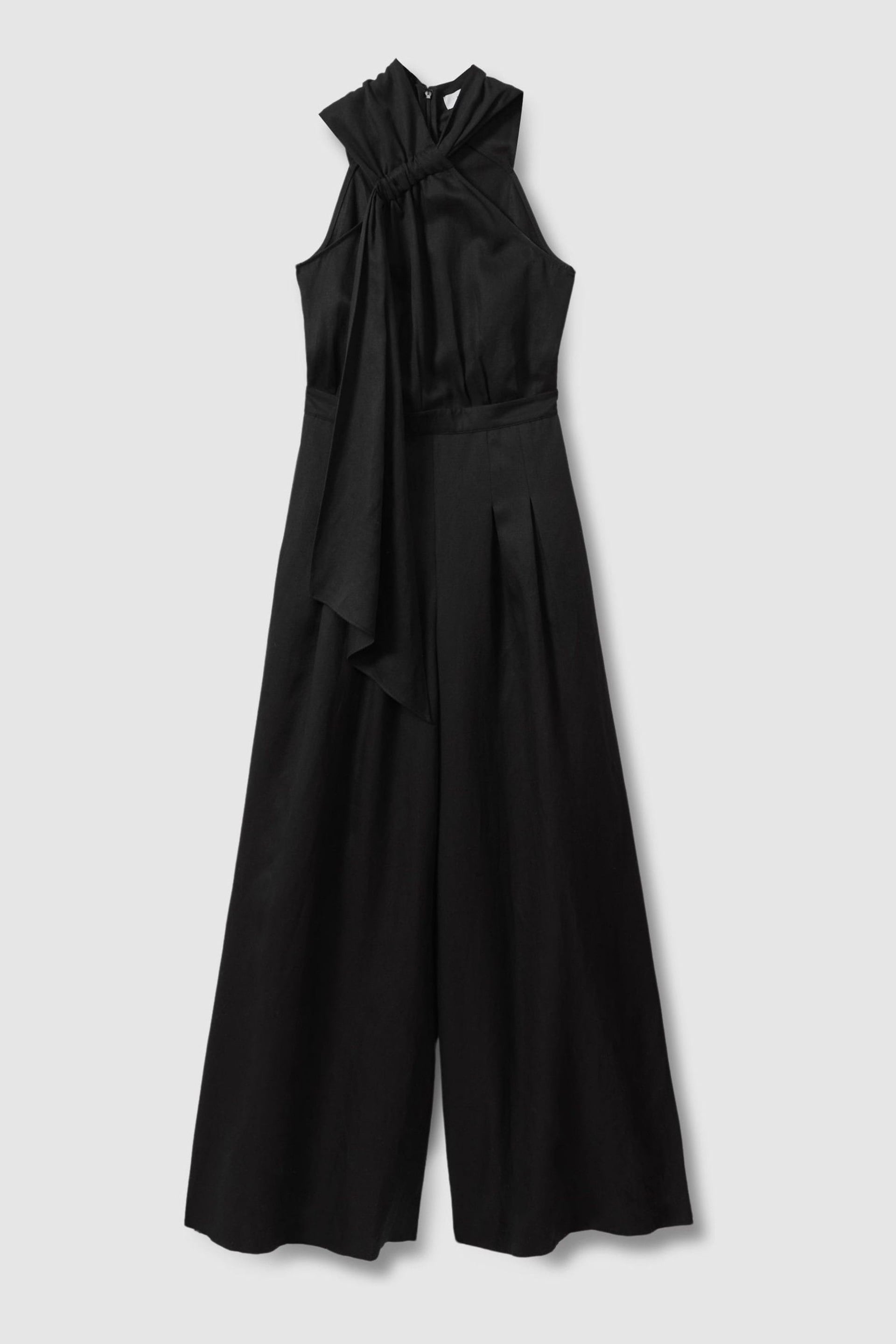 Reiss Black Selena Linen Blend Drape Jumpsuit - Image 2 of 6